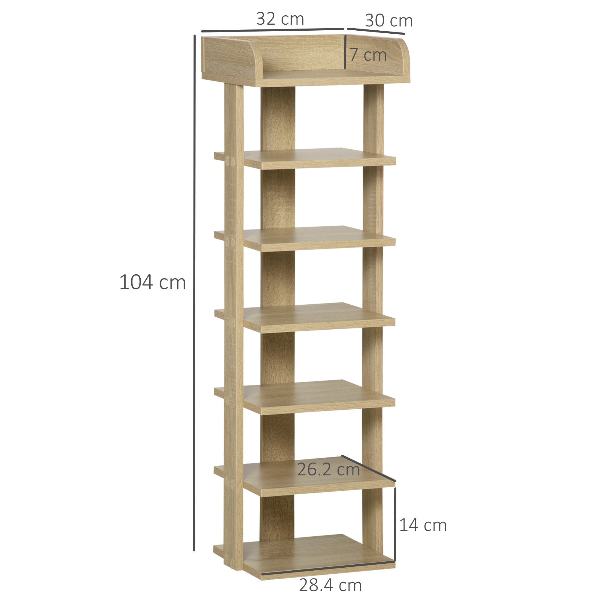 HOMCOM 7 Tier Shoe Rack Organizer Storage Shelf Wooden Display Cabinet for Entryway Living Room Bedroom Oak 