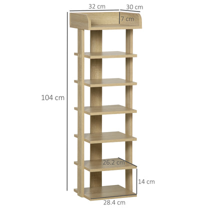 HOMCOM 7 Tier Shoe Rack Organizer Storage Shelf Wooden Display Cabinet for Entryway Living Room Bedroom Oak 