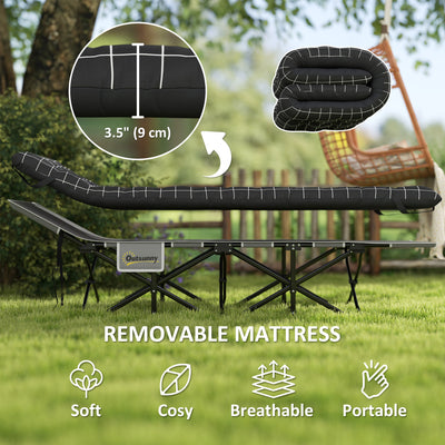 Outsunny 67cm Wide Folding Bed, Camping Cot for Adults with Mattress, Storage Pocket, Carry Bag, Max Load 150kg, Black 
