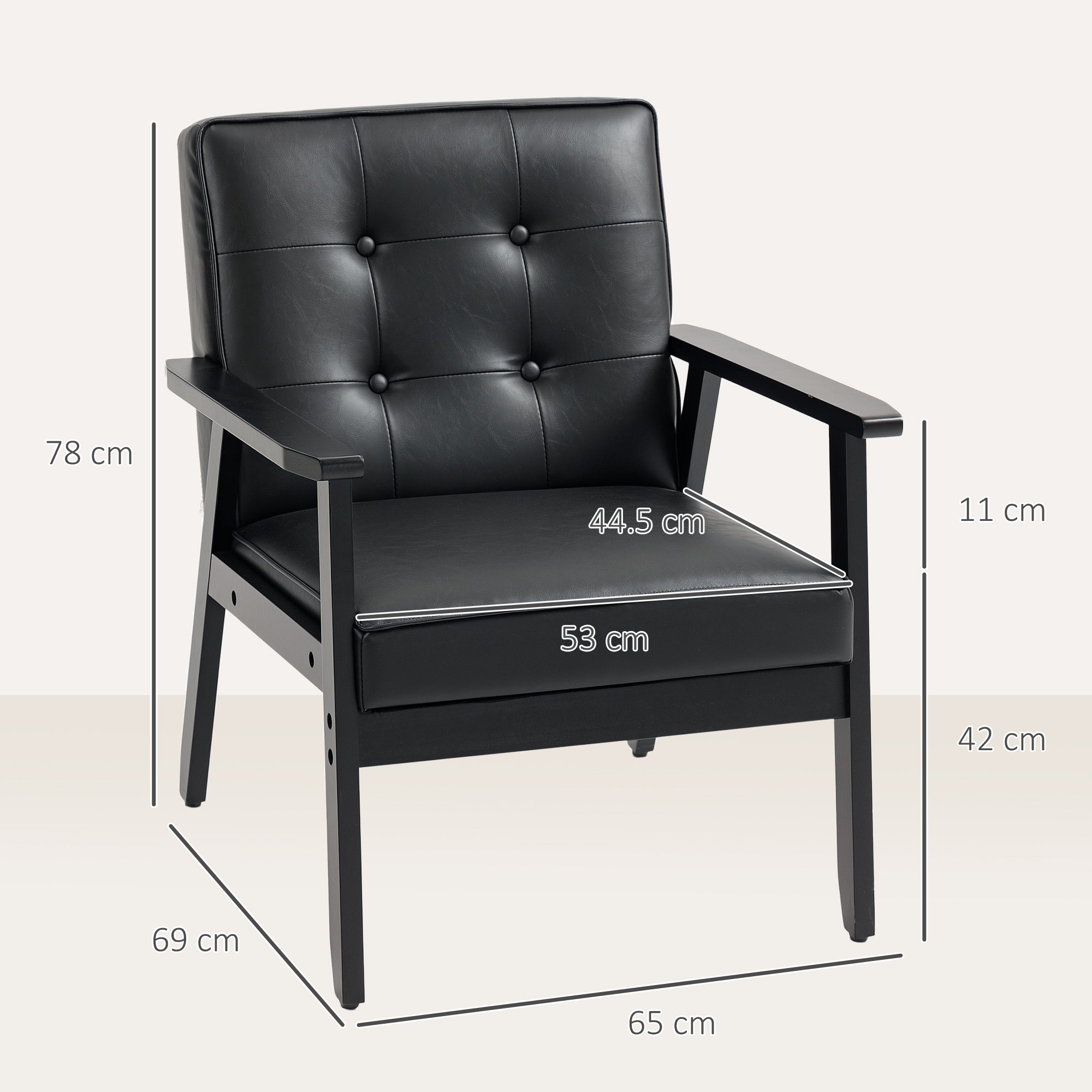 HOMCOM Retro-Style Accent Chair, with Faux Leather Seat - Black