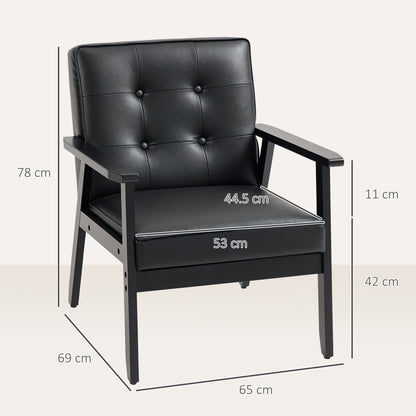 HOMCOM Retro-Style Accent Chair, with Faux Leather Seat - Black