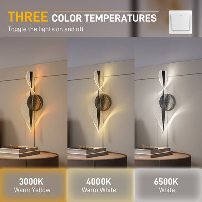 HOMCOM Led Wall Lamp 2 Pack, 13W Modern Indoor Spiral Wall Light, Colour Temperature Adjustable 3000K/4000K/6500K, for Bedroom, Living Room, Hallway, Stairs, Black 