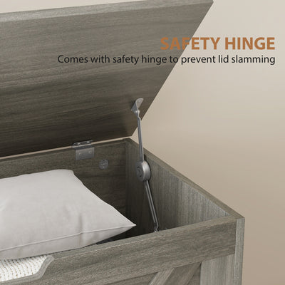 HOMCOM 100L Home Storage Box, with Safety Hinges - Charcoal Grey 