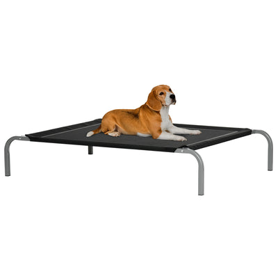 PawHut Elevated Pet Bed Cooling Raised Cot Style Bed for Large Medium Sized Dogs with Non-slip Pads Steel Frame Breathable Mesh Fabric, 110 x 75 x 20 cm - Black 