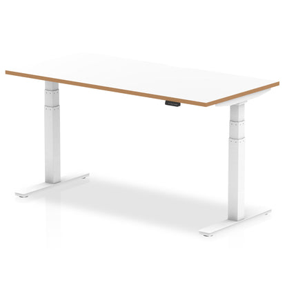 Oslo Air Height Adjustable Desk White Top Natural Wood Edge White Frame