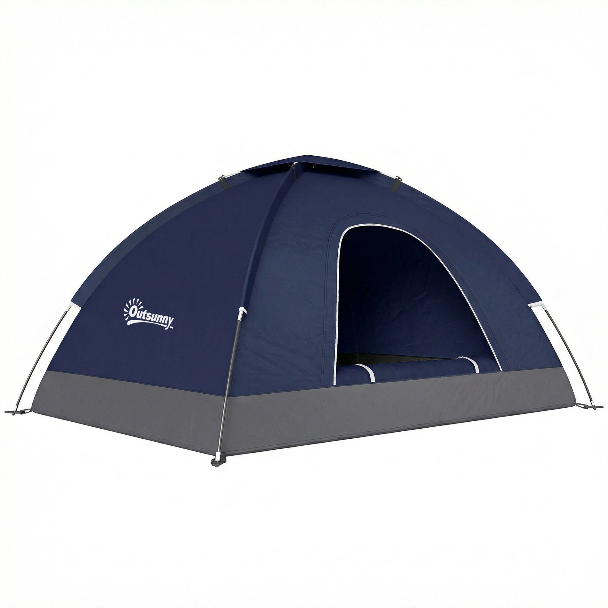 Outsunny 2 Person Camping Tent, Dome Tent with Zipped Doors, Storage Pocket, Portable Handy Bag, Navy Blue 