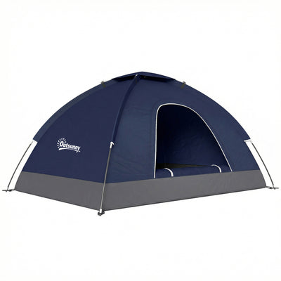 Outsunny 2 Person Camping Tent, Dome Tent with Zipped Doors, Storage Pocket, Portable Handy Bag, Navy Blue 