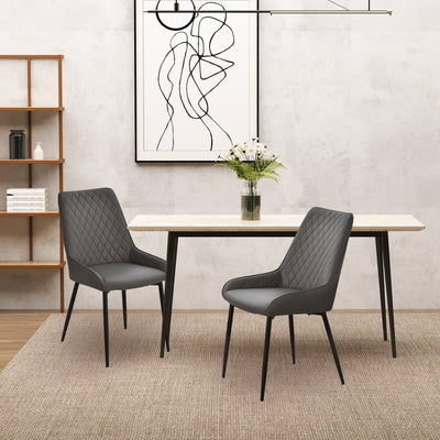 HOMCOM Set Of 2 Quilted PU Leather Dining Chairs with Metal Frame 4 Legs Foot Caps Home Seating Modern Stylish Executive Grey 