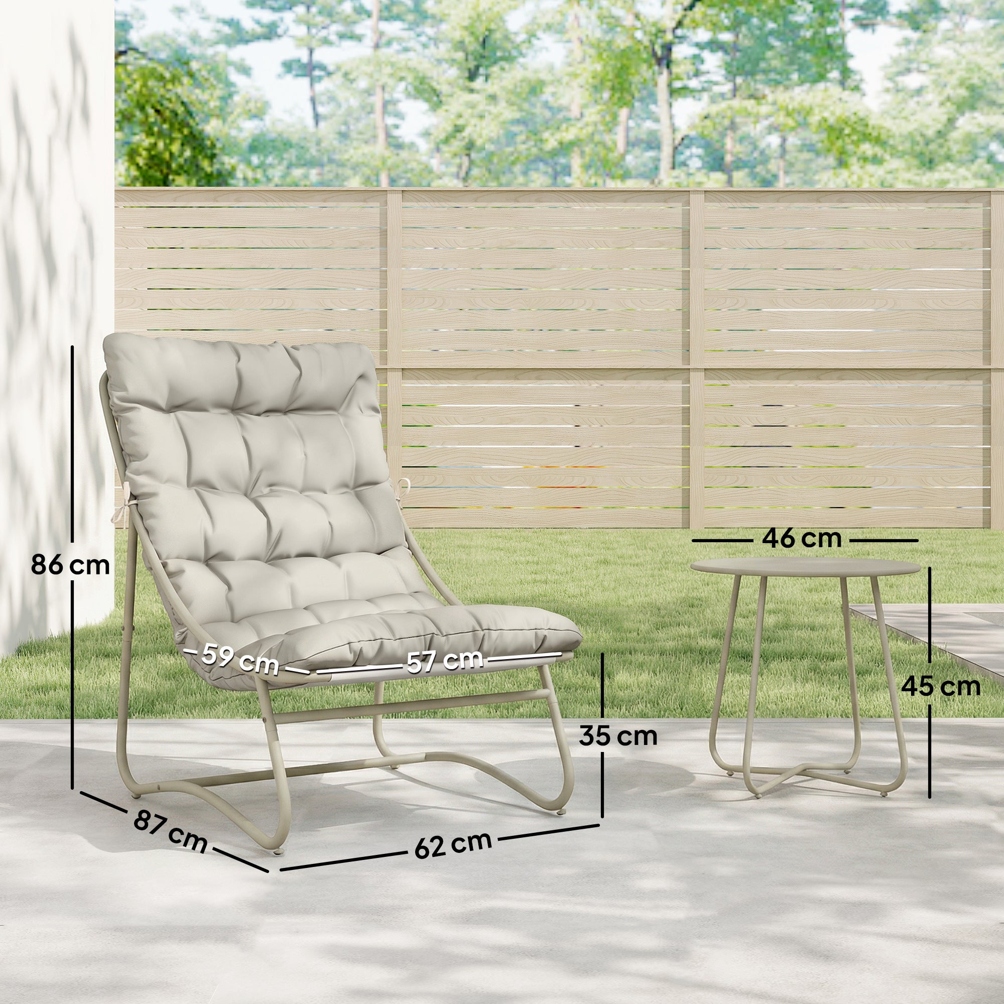 Outsunny 3 Piece Garden Bistro Set, Round Outdoor Bistro Table and Chairs Set for 2 with Texteline Seat and Cushions, Light Grey 