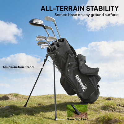 Outsunny Golf Stand Bag 6 Way Full-Length Dividers, Waterproof Golf Bag with 5 Pockets, Grey 