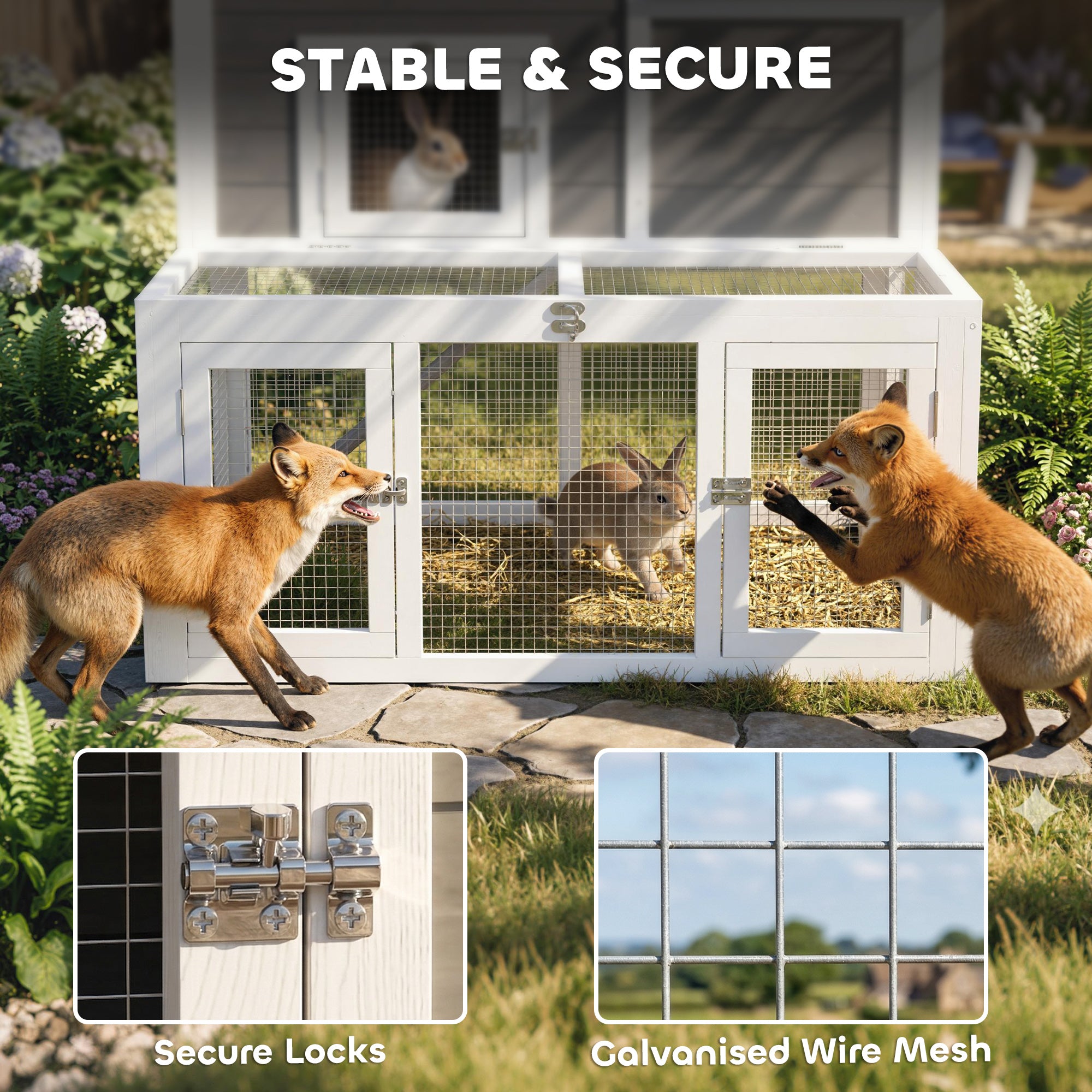 PawHut Wooden Rabbit Hutch, Indoor Outdoor Bunny Cage with Waterproof & Openable Roof, Pull Out Tray and Ramp, Guinea Pig Hutch 