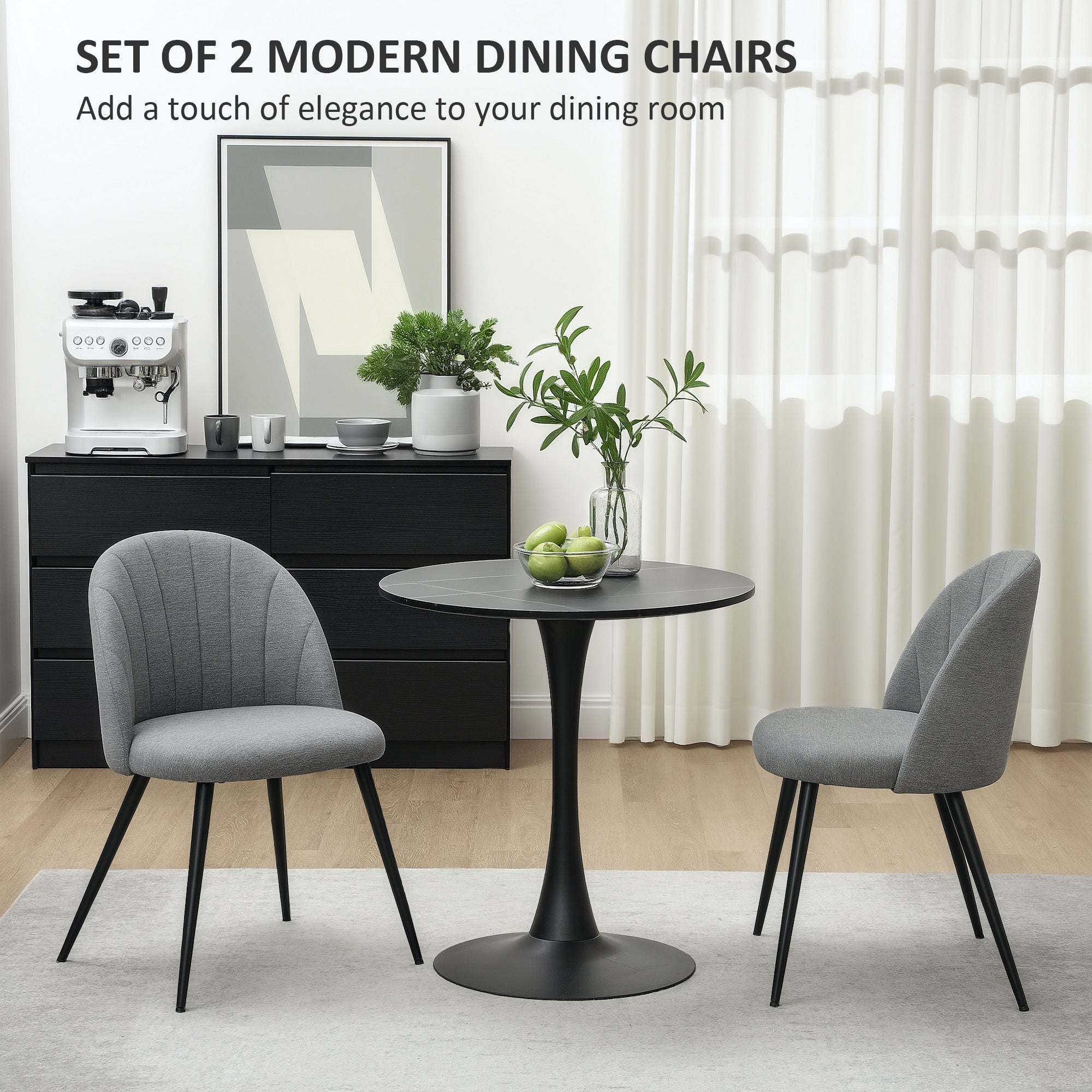 HOMCOM Velvet Dining Chairs Set of 2, Modern Upholstered Kitchen Chairs with Metal Legs, Shell Backrest and Padded Seat for Dining Room, Bedroom, Living Room, Vanity, Grey
