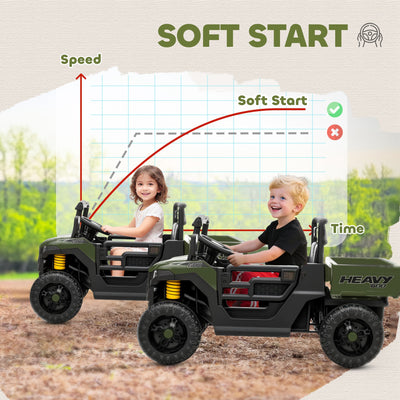 AIYAPLAY Kids Ride on Car, 12V Electric Kids UTV with Electric Dump Bed, 4-Wheel Suspension for 3-8 Years, Green 