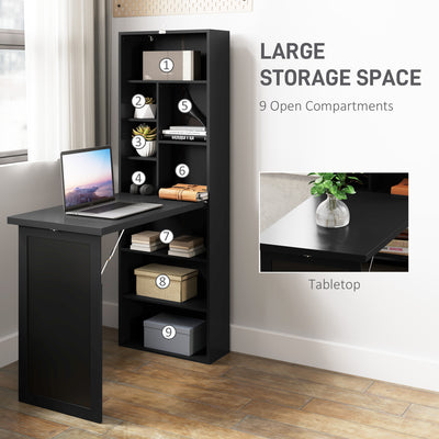 HOMCOM Three-Part Work Desk, with Storage and Chalkboard - Black 