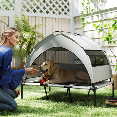 PawHut Portable Elevated Dog Bed with Removable Canopy, Cooling Raised Pet Cot for Large Dogs, 106 x 76 x 94 cm 