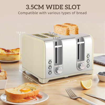 HOMCOM Retro 3000W Kettle and Toaster Set - Cream 