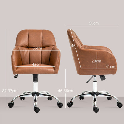 HOMCOM Faux Leather Tub Office Chair, with Wheels - Brown 