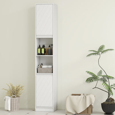 HOMCOM Narrow Bathroom Cabinet, Slim Bathroom Storage Unit with Open Compartment, Freestanding Storage Cupboard with Adjustable Shelves for Small Spaces, 30 x 24 x 170 cm, White 