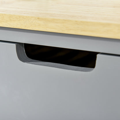 HOMCOM Kitchen Trolley Utility Cart on Wheels with Rubberwood Worktop, Towel Rack, Storage Shelves & Drawer for Dining Room, Grey 