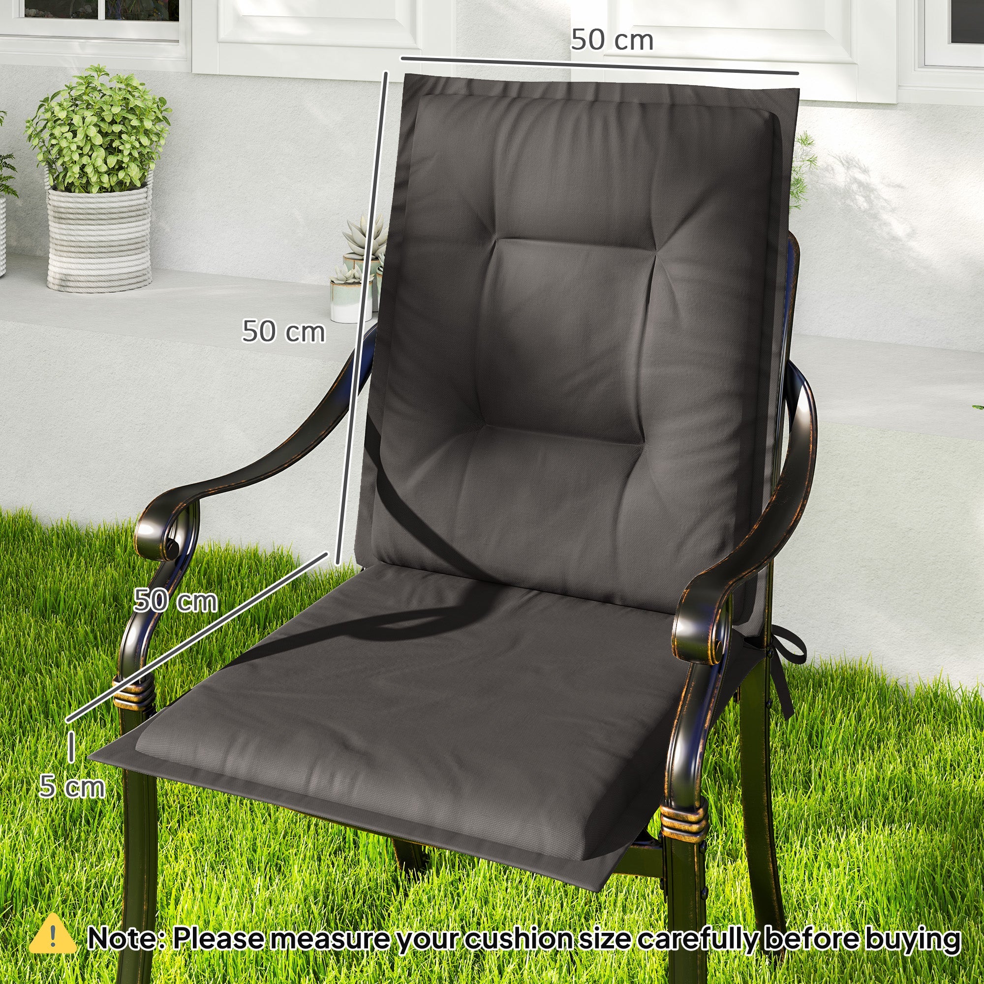 Outsunny Set of Four Padded Garden Seat Cushions - Charcoal Grey 