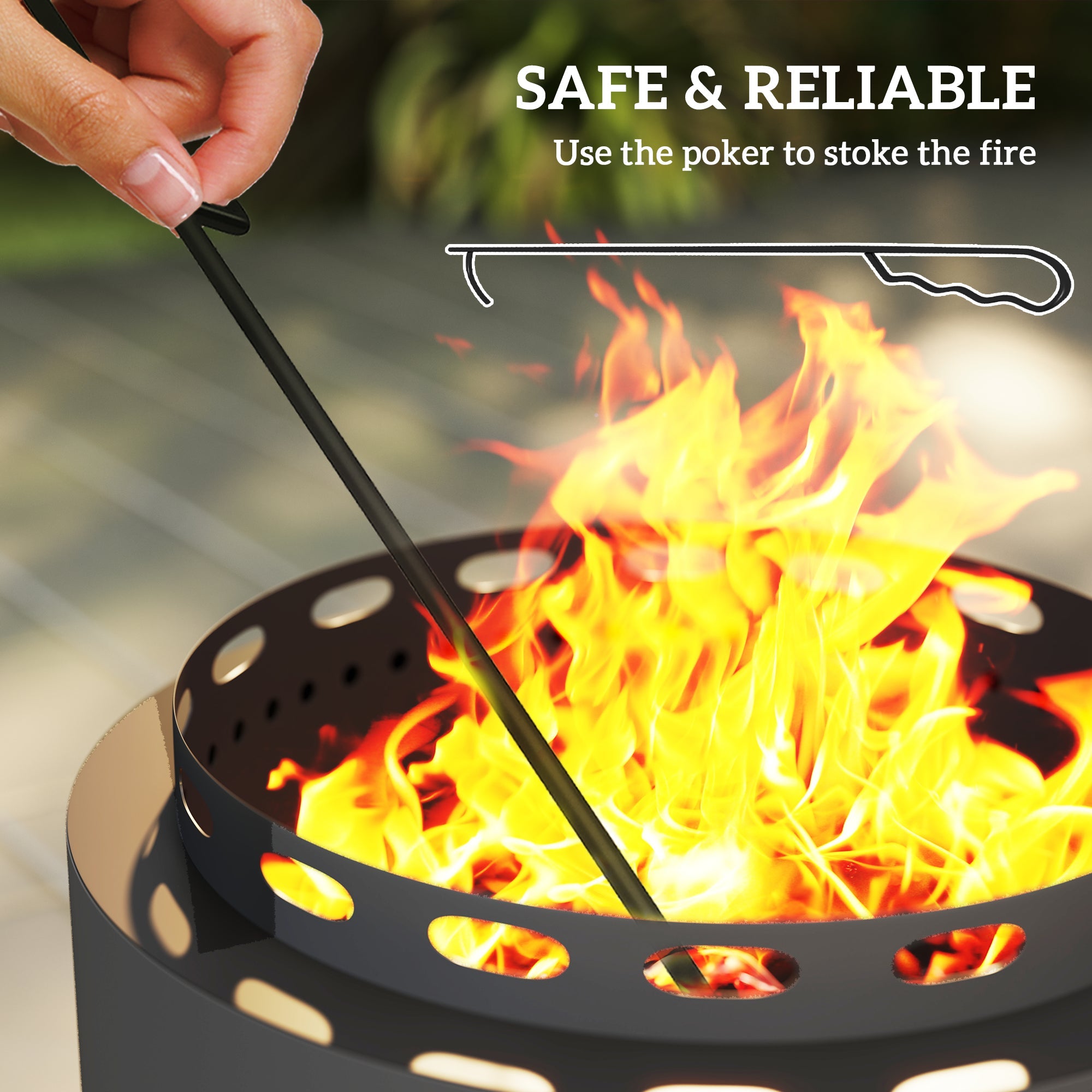 Outsunny Smokeless Fire Pit, 48.5cm Portable Wood Burning Firepit with Poker for Garden Camping Bonfire Party, Metal, Dark Grey 