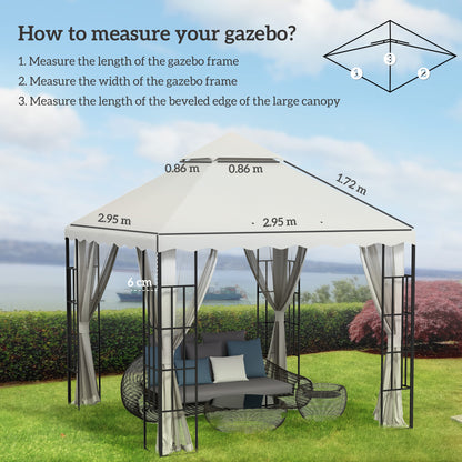 Outsunny 3 x 3 m Gazebo Canopy Replacement Covers, 2 - Tier Gazebo Roof Replacement TOP COVER ONLY, Cream White 