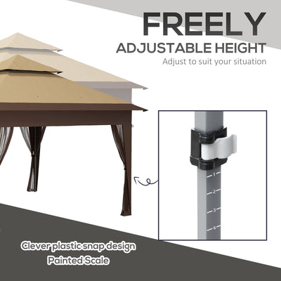 Outsunny 3 x 3(m) Pop Up Gazebo with Mosquito Netting, 1 Person Easy up Marquee Party Tent with 1-Button Push, Double Roof, Carry Bag, Sandbags, Height Adjustable Instant Shelter, Khaki 