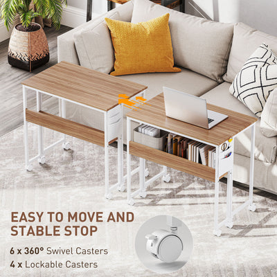 HOMCOM 80 cm Drop Leaf Writing Work Desk - Natural Wood Finish 