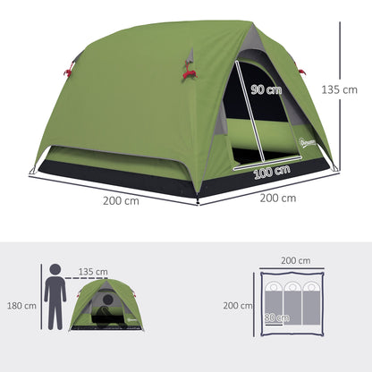 Outsunny 3-4 Person Camping Tent, Easy Set Up Waterproof Dome Tent with Sewn-in Groundsheet, Mesh Windows, Pocket and Hook for Camping, Hiking, Backpacking, Olive Green and Grey 