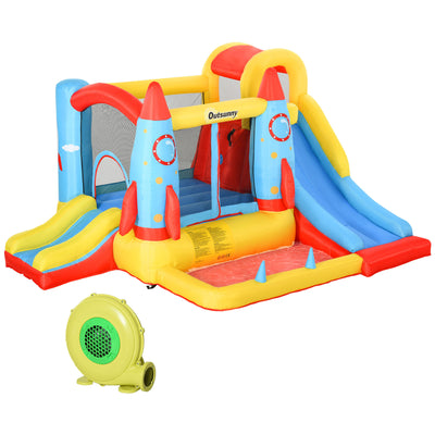 Outsunny Bounce Castle Inflatable Trampoline Slide Pool Rocket Design 3.4 x 2.8 x 1.85m 