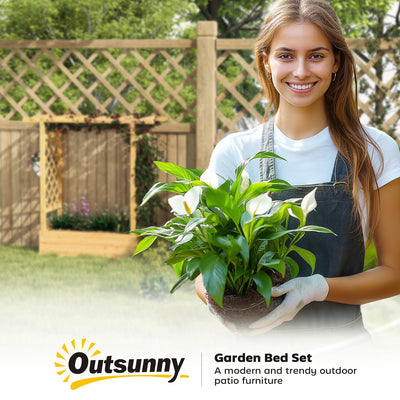 Outsunny Garden Planter with Trellis, Wooden Raised Bed for Garden with Hanging Roof and Drainage Holes, Outdoor Trellis Planter Box for Vegetables, Herbs and Flowers, 110 x 44 x 113 cm, Natural 