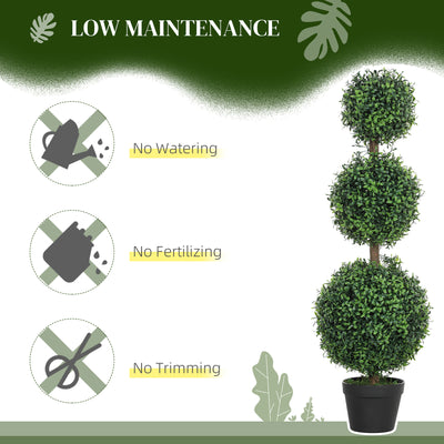 HOMCOM Set of 2 Decorative Artificial Plants, Topiary Ball-shaped Boxwood Trees in Pot, Fake Plants for Home Indoor outdoor Decor, 100cm, Green 