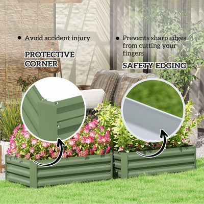Outsunny Set of Two 60 x 100cm Galvanised Steel Planters, Green 