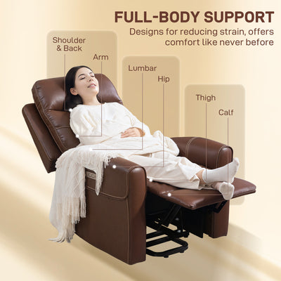 HOMCOM Power Lift Recliner Chair for Elderly, Overstuffed Faux Leather Riser and Reclining Chair with USB A+C Ports, Remote Control, Recliner Armchair for Living Room, Brown 