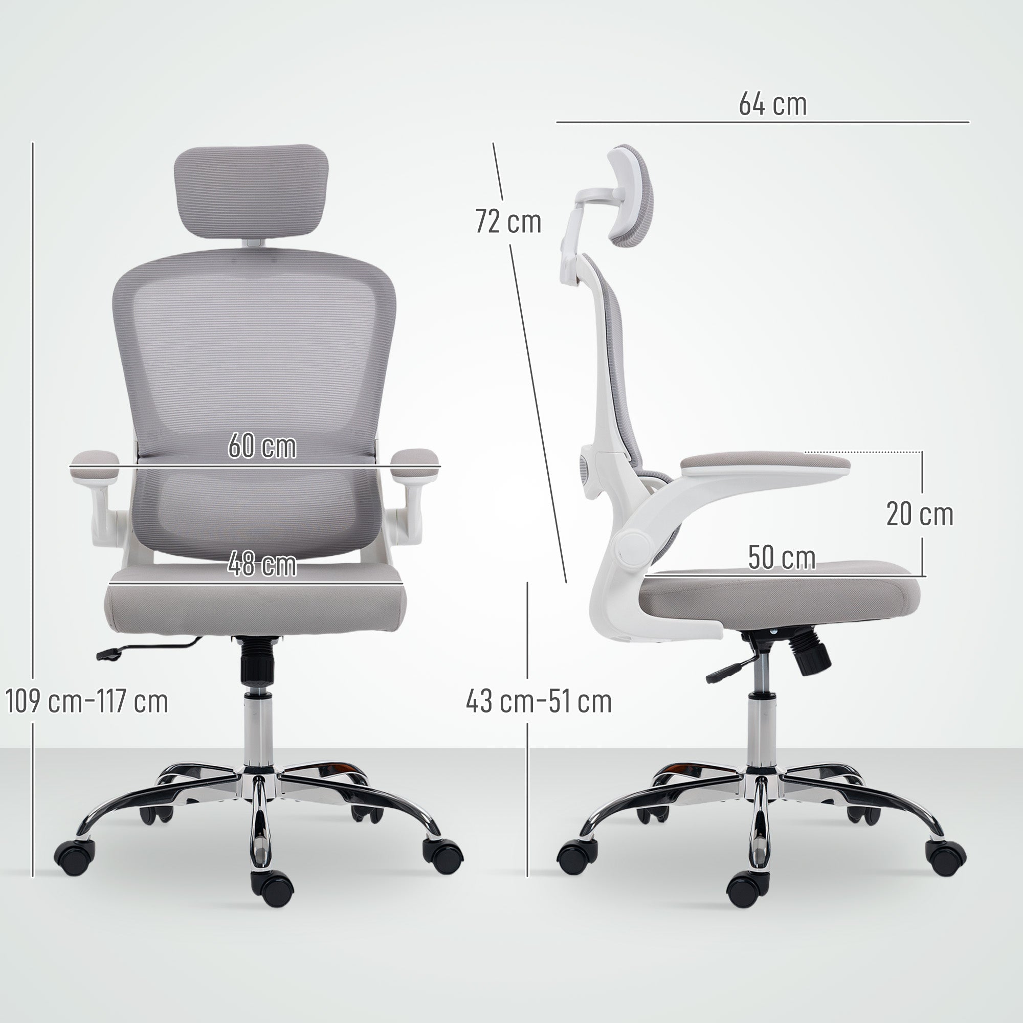 HOMCOM Mesh Back Office Chair, with Lumbar Support - Grey 