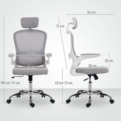 HOMCOM Mesh Back Office Chair, with Lumbar Support - Grey 