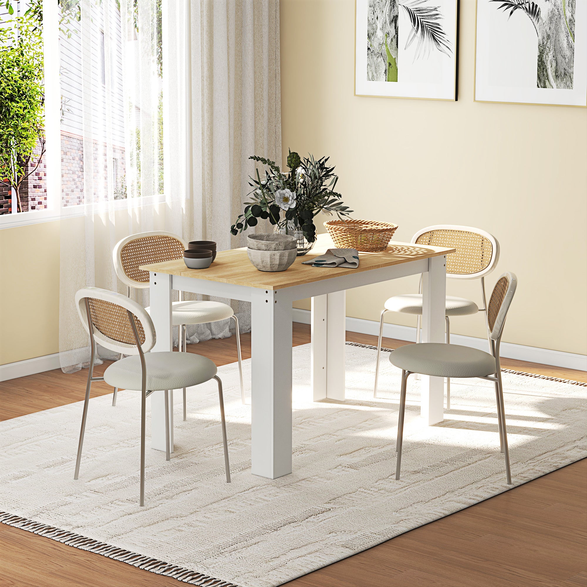 HOMCOM Dining Table for 4-6 People, Kitchen Table with Wood Effect for Dining Room, Oak and White 