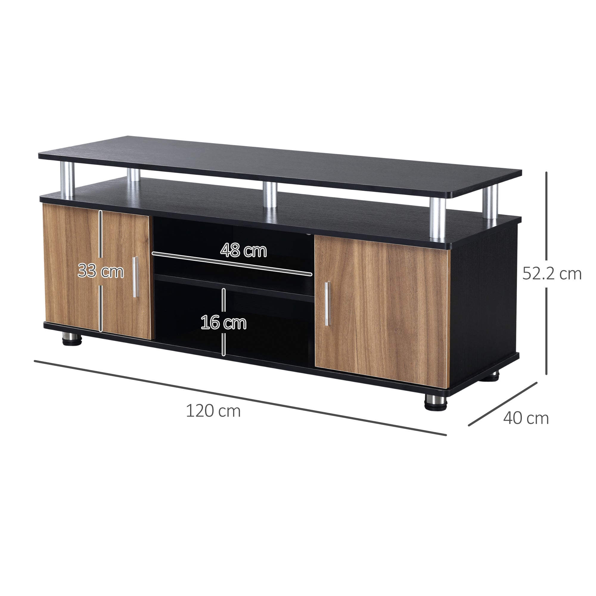 HOMCOM TV Cabinet Unit for TVs up to 50'' with Storage Shelf and Cupboards, Living Room Entertainment Center Media Console, Black and Walnut 