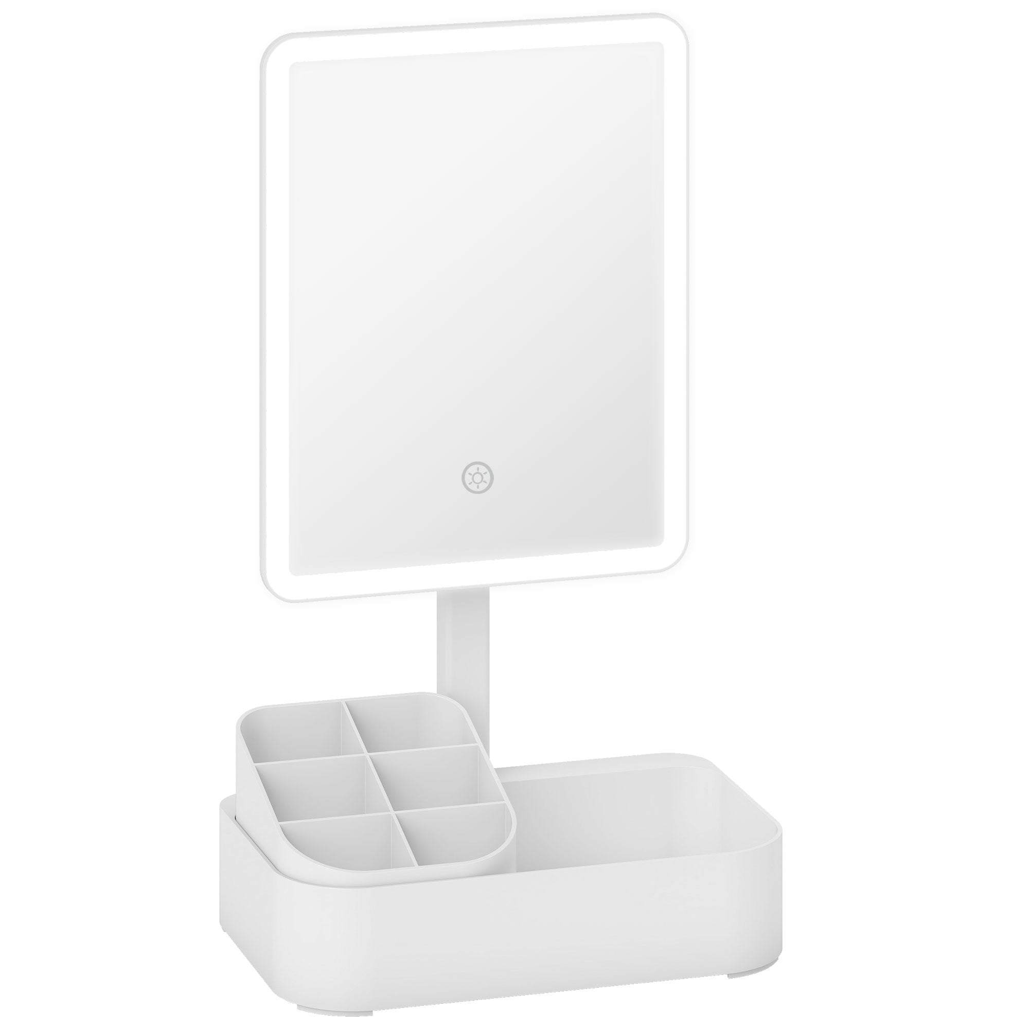 HOMCOM Makeup Mirror with Lights, Rechargeable Vanity Mirror w/ Touch Screen, 2 Lighting Modes and 180° Rotation, White 