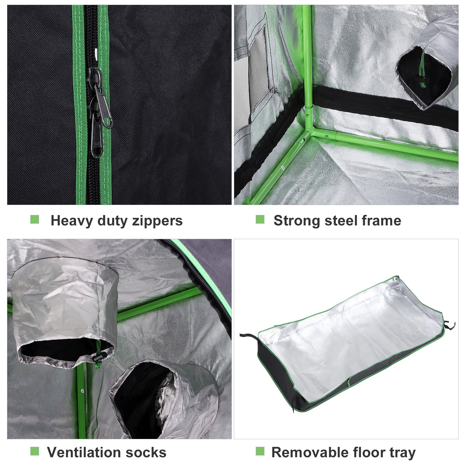 Outsunny Grow Tent Reflective Mylar Hydroponic with Adjustable Vents and Floor Tray for Indoor Plant Growing, 60 x 60 x 140 cm (24.5" x 24.5" x 55") 