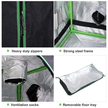 Outsunny Grow Tent Reflective Mylar Hydroponic with Adjustable Vents and Floor Tray for Indoor Plant Growing, 60 x 60 x 140 cm (24.5" x 24.5" x 55") 