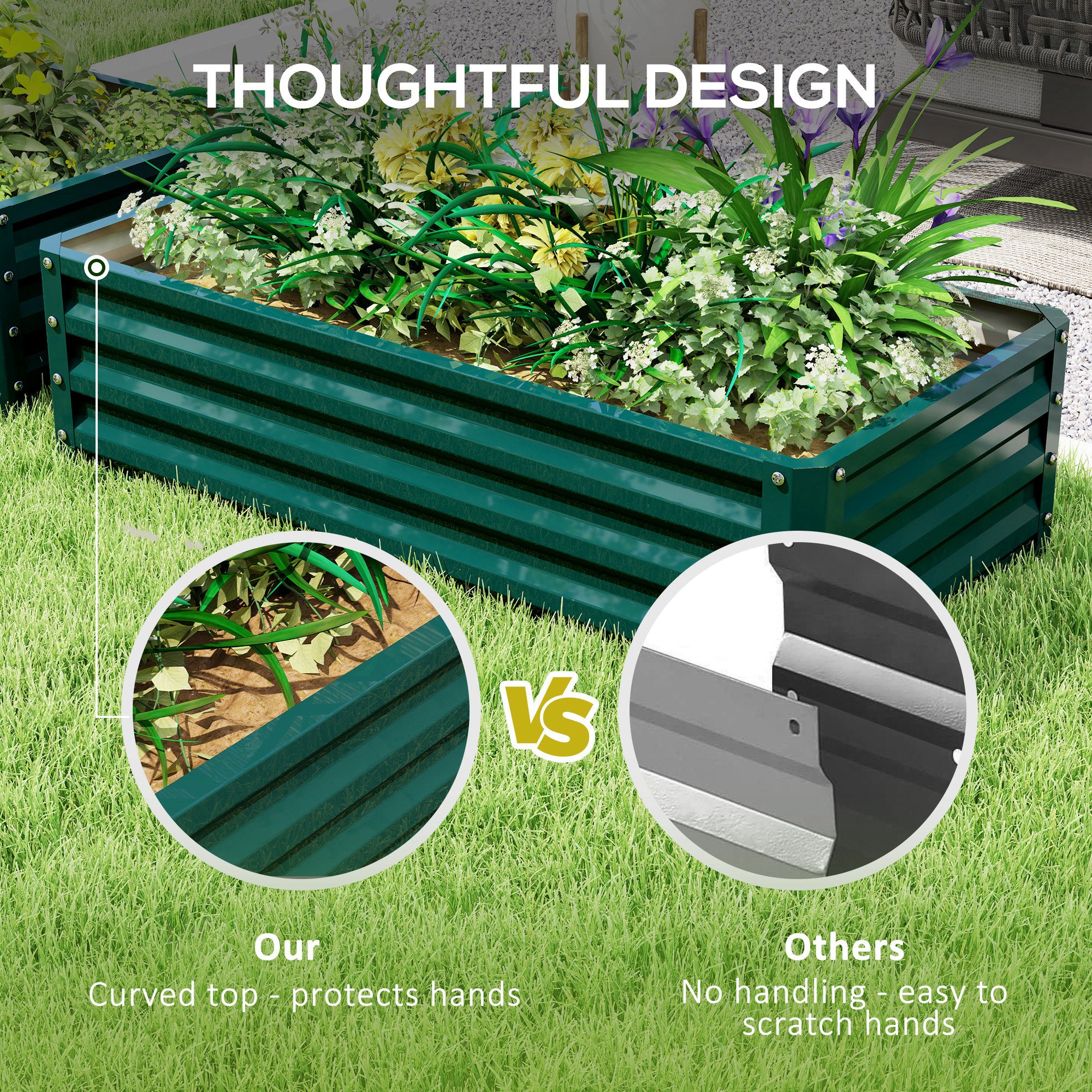 Outsunny Set of 2 Raised Beds for Garden, Galvanised Outdoor Planters for Herbs Vegetables, Use for Patio Balcony, Green 