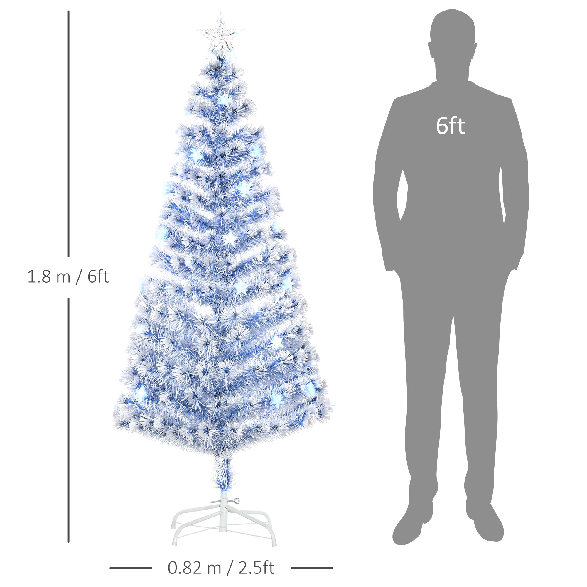 HOMCOM 6FT Artificial Fibre Optic Christmas Tree Seasonal Decoration w/ LED Lights Pre-Lit Easy Store White Blue 