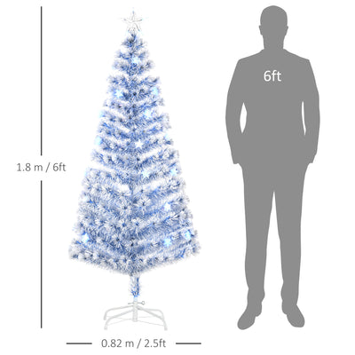 HOMCOM 6FT Artificial Fibre Optic Christmas Tree Seasonal Decoration w/ LED Lights Pre-Lit Easy Store White Blue 