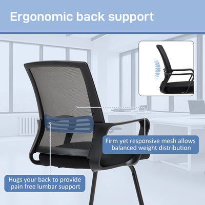 HOMCOM Ergonomic Desk Chair No Wheels, Padded Meeting Office Chair with Sled Base for Home Conference Room, Bedroom, Waiting, Reception, Black 