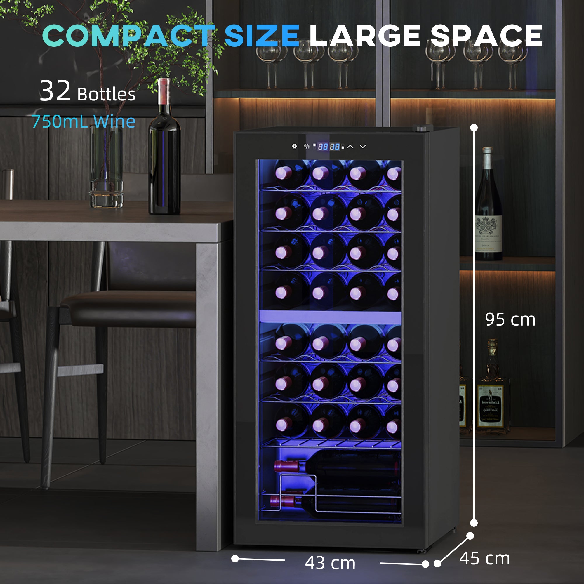 HOMCOM 32 Bottle Dual Zone 5-18\'e2\'84\'83 Wine Fridge - Black 