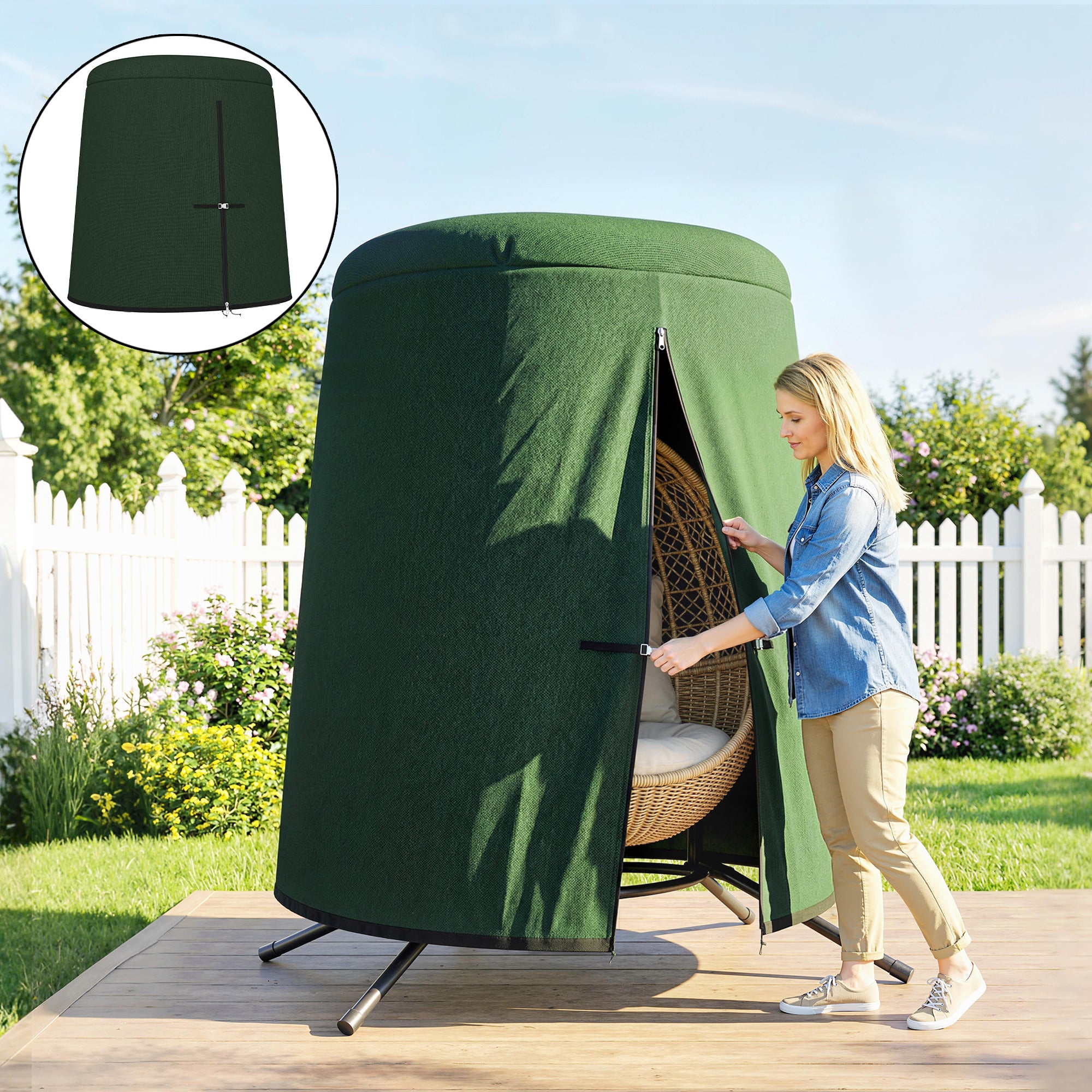Outsunny 196 x 230 cm Hanging Egg Chair Protective Cover - Green 