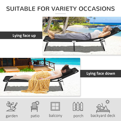 Outsunny Outdoor Foldable Sun Lounger, 4 Level Adjustable Backrest Reclining Sun Lounger Chair with Pillow and Reading Hole, Black 