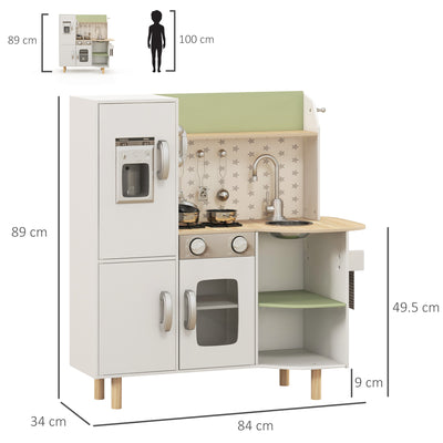 AIYAPLAY Toy Kitchen, Kids Play Kitchen, Role Playing Game with Phone, Ice Maker, Stove, Utensils, for 3-6 Years, White 
