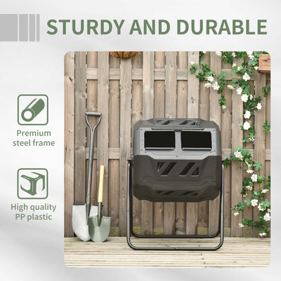 Outsunny 160L 360° Rotating Dual Chamber Composter - Black 